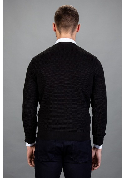 Tudors Slim Fit Dar Kesim Bisiklet Yaka Petek Desenli Erkek Kazak-1959 Siyah