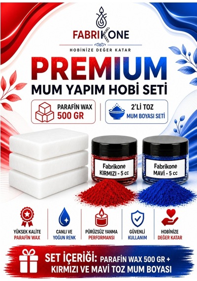 Premium Mum Yapım Hobi Seti - Parafin Wax 500 Gr - 2'li Toz Mum Boyası Seti - Kırmızı, Mavi Bkfabpw5002km Karışık