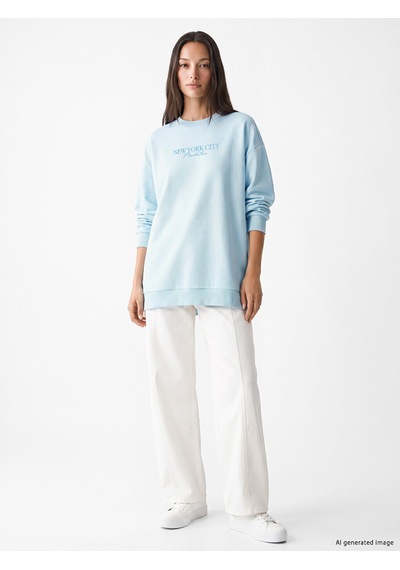 LC Waikiki Lc Waıkıkı Mavi New York City Baskılı Kadın Sweatshirt Tunik