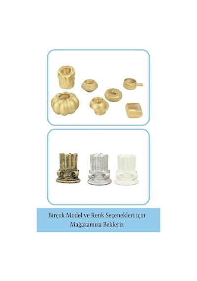 Eskitme Mumluk Şamdan 3 Adet Tealight Uyumlu Tarihi Sütun Model - Altın