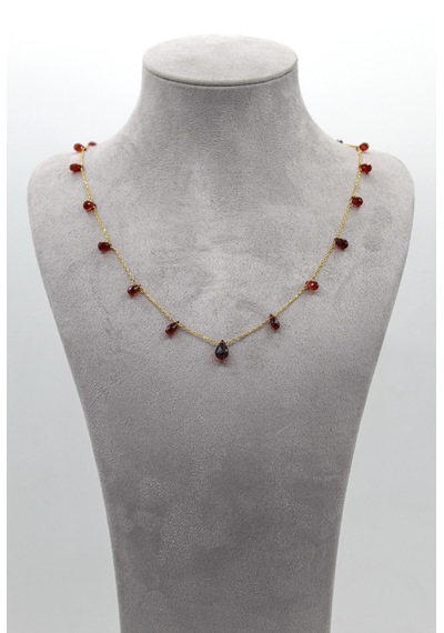 Doğan Diamond 925 Ayar Gümüş Altın Kaplama 15 Ct Minimal Taşlı Garnet Kolye -Collezione Di Granati Boemi