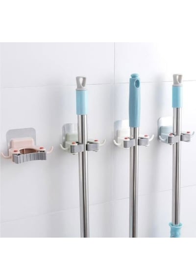3 Adet Beyaz Paspas Süpürge Fırça Ve Mop Askısı Sap Tutucu Mutfak Banyo Askı