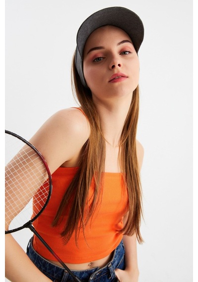 Butikgiz Kadın Uv Korumalı Katlanabilir Üstü Açık Yumuşak Siperli %100 Pamuklu Penye Tenis Vizör Şapka Füme