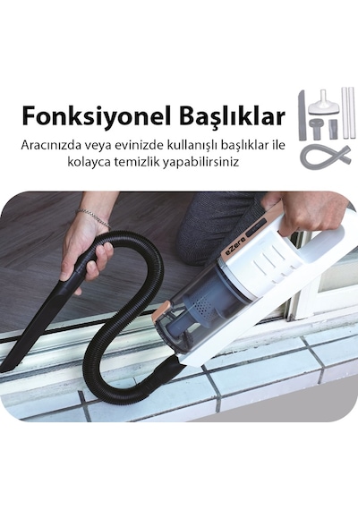 Ezere 15000pa Led Işıklı Kuru Islak Kullanım Kablosuz Güçlü El Araç-ev Süpürgesi Beyaz