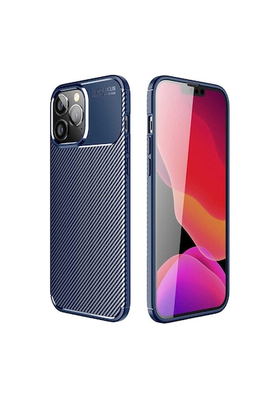 Apple Uyumlu iPhone 14 Pro Max Kılıf Karbon Görünümlü Silikon Kamera Korumalı Üstün Koruma Celikaksesuar Lacivert