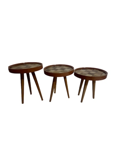 Zigon Sehpa Çember Damalı Model Kayın Retro Parlak Ceviz 3 Ayak Ü