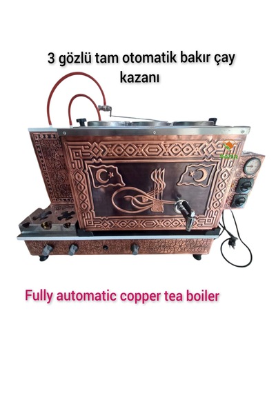 3 Gözlü Bakır Çay Ocağı Çift Bayrak Ve Osmanlı Tuğra Model Tüplü