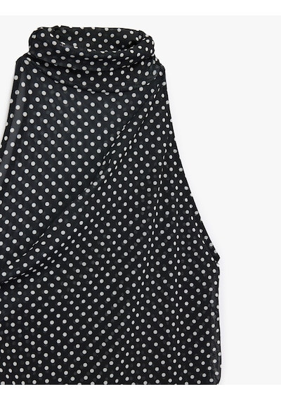Koton Slim Fit Asimetrik Kesim Kolsuz Dik Halter Yaka Puantiyeli Tül Bluz Siyah Desenli 6sak10047ek Bdl