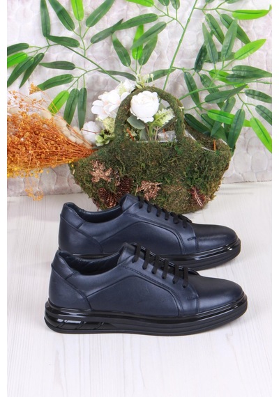 Mehmet Mete 42466 Rahat Hakiki Deri Sneaker Erkek Ayakkabı Siyah