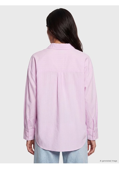 Lcw Vision Lila Çizgili Oversize Kadın Gömlek