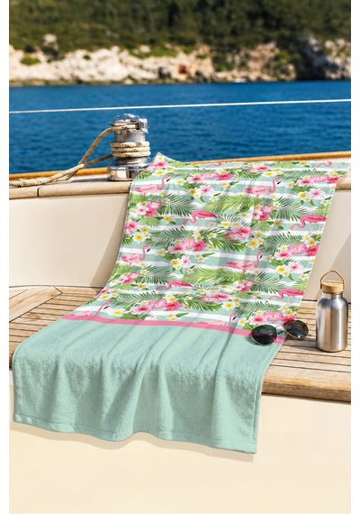 Flamingo Tropikal Çiçekli Plaj Havlusu - Mint Pembe Marine Hibiskus Hızlı Kuruyan Mikrofiber Havlu Bulut Melon