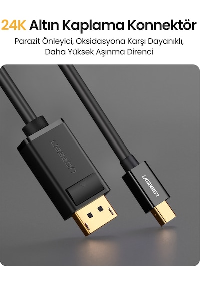 Ugreen 4k Mini Display Port To Display Port Dönüştürücü Kablo 1.5 Metre Siyah, 10477