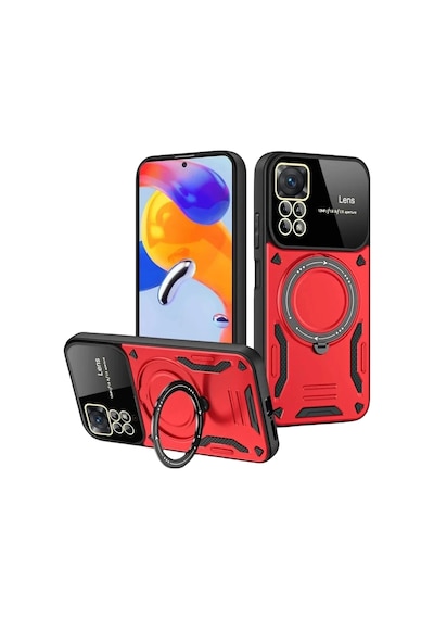 Realme 11 Pro Plus Uyumlu Joy Lens Standlı Kapak - Kırmızı