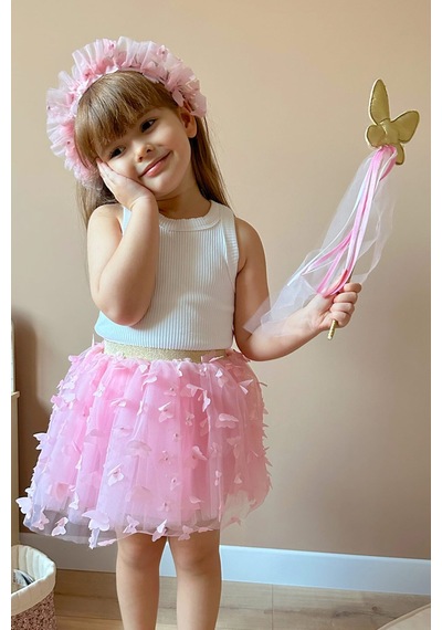 Le Mabelle Pembe Kelebek Aplikeli Kız Çocuk Tül Etek - Pauline Pembe