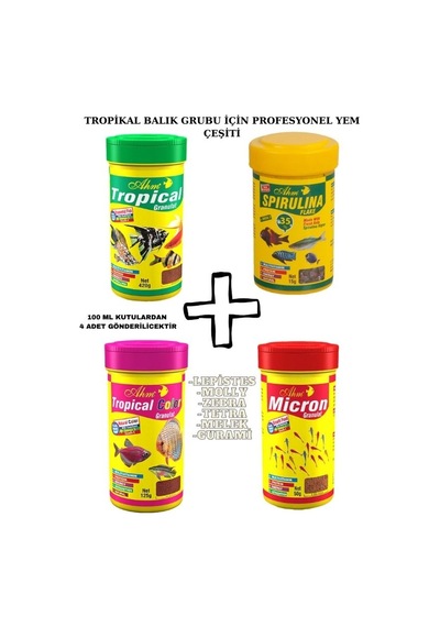 Ahm Marin Tropical Balık Grubu İçin Karışık Yem Paketi 4 x 100 ML