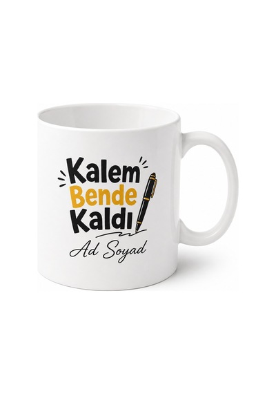 İsme Özel Kalem Bende Kaldı Yazılı Komik Kupa Bardak Hediye Beyaz / Çok Renkli