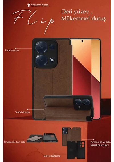 Newface Samsung Galaxy Uyumlu A36 Kılıf Flip Cover - Kırmızı Diğer