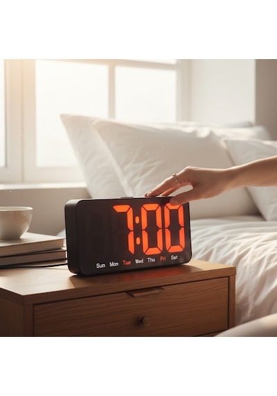 Modern Led Dijital Alarm Saat Büyük Ekranlı, Gün Göstergeli, Şık Masaüstü Saat Turuncu