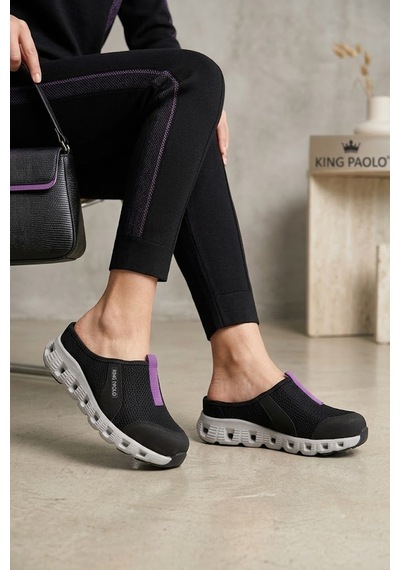 King Paolo H5204 Missy Kadın Memory Foam Sabo Terlik Siyah - Mor