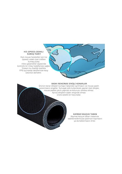 Gaming Mouse Pad 70x30 Mouse Pad Xl Büyük Oyuncu Mouse Pad Speed Bulut Mousepad Blue Cloud, 70x30 Cm 3mm Kalınlık