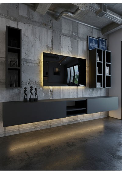 Resital Ledli Duvara Monte Tv Sehpası - Antrasit - W6003-4 Çok Renkli