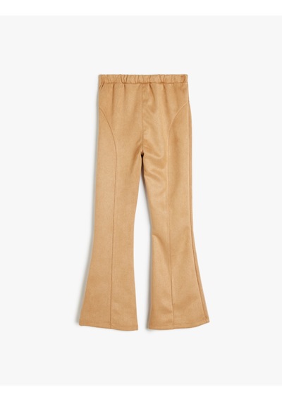 Koton Standart Bel Slim Fit Suni Süet İspanyol Paça Pantolon Deve Tüyü 5wkg40316ak Taba