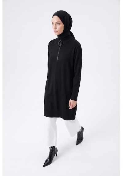 Armine Çiçek Desenli Triko Tunik 25ktd4111 Siyah
