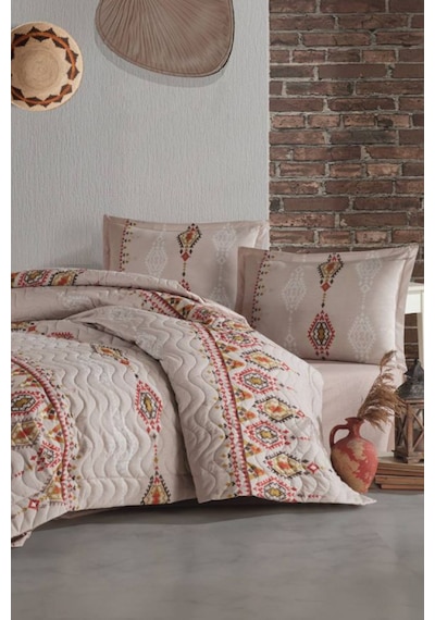 Clasy Ethnica Bej Tek Kişilik %100 Pamuk Dört Mevsim Set Bej