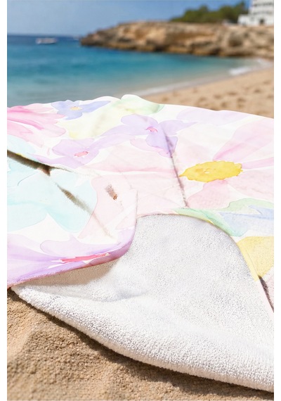 Çiçekli Pastel Renkli Mikrofiber Plaj Havlusu - Tropikal Sulu Boya Modern Hızlı Kuruyan Havlu Keten Defne