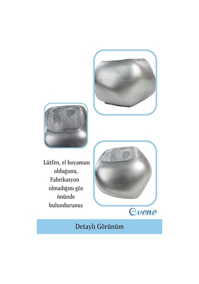 Saksı Çiçek Kaktüs Saksısı Lüx 14 Cm Elips Desen Saksı Çiçeklik - Gümüş Eskitme