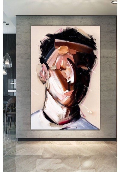 Yüzler Fırça Darbeli Görünümlü Soyut Modern Sanat Kanvas Tablo  90 x 60