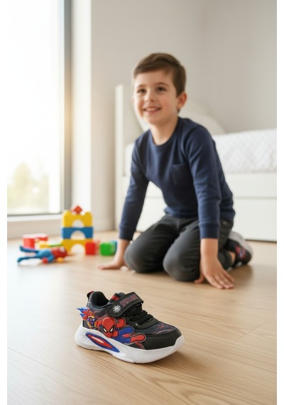Enoch Çocuk Ortopedik Tabanlı Örümcek Adam Karakterli Işıklı Sneaker Ayakkabı SİYAH-BEYAZ Enoch Çocuk Ortopedik Tabanlı Örümcek Adam Karakterli Işıklı Sneaker Ayakkabı SİYAH-BEYAZ