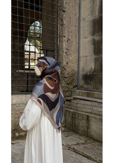 Qalortex Scarf Pamuklu Soft Rânâ Desen Eşarp-antrasit/kahve
