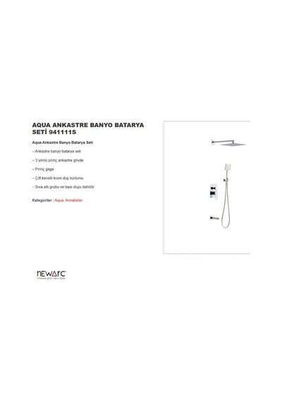 Newarc Aqua Krom Ankastre Banyo Bataryası Set 94111s Krom