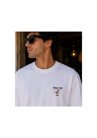 Qmen Style Unisex Beyaz Oversize Baskılı T-shirt Texsas Suv %100 Pamuk