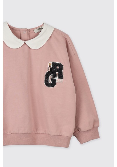 Panço Kız Çocuk Bebe Yakalı Sweatshirt Pembe