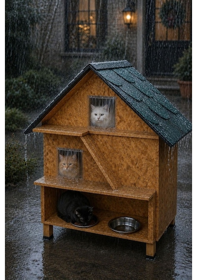 Kedi Evi Kedi Yuvası Kedi Mamalı Su Yalıtımlı 3 Katlı