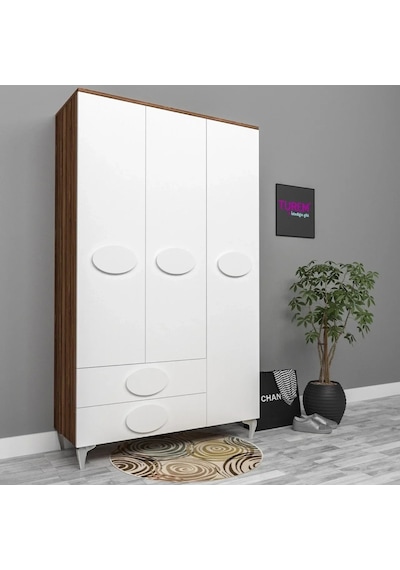 3 Kapılı Oval Kulplu Gardırop Mdf Antrasit