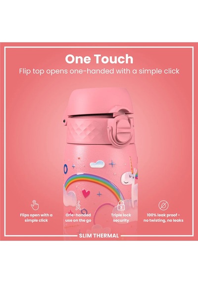 Ion8 - İnce Su Termosu - Gökkuşağı Unicorn - 500 Ml - Sızdırmaz Çok Renkli