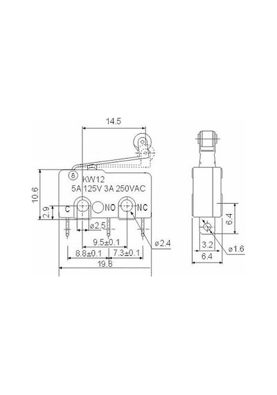 Makaralı Micro Switch Anahtar 5a 5a 250v Rulo Makara Kollu No Nc Com Spdt Sınırlayıcı Momentary