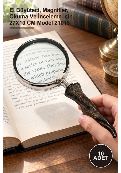 10 Adet Boynuz Büyüteç El Büyüteci, Magnifier, Okuma Ve İnceleme İçin, 27x10 Cm Model 21015