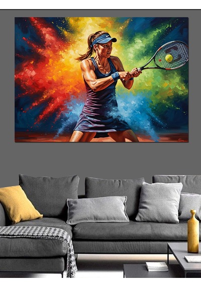 Ahşap Tablo Tenis Oynayan Kadın Ve Renk Patlaması