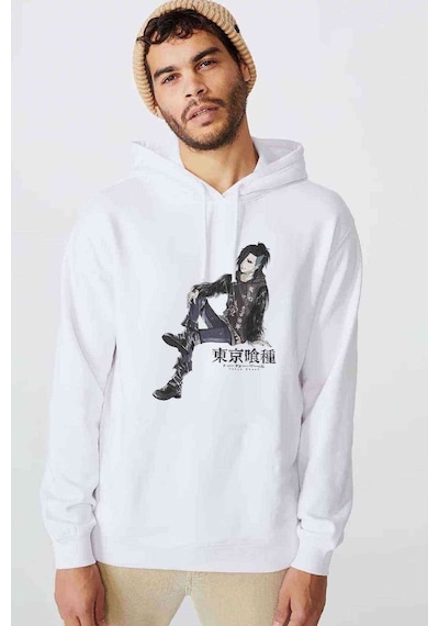 Anime Tokyo Ghoul Anteiku Baskılı Beyaz Erkek Örme Kapşonlu Sweat (534797332)