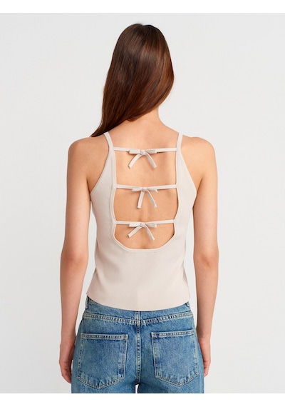 Dilvin 10772 Askılı Fiyonk Detaylı Triko Bluz-taş Taş