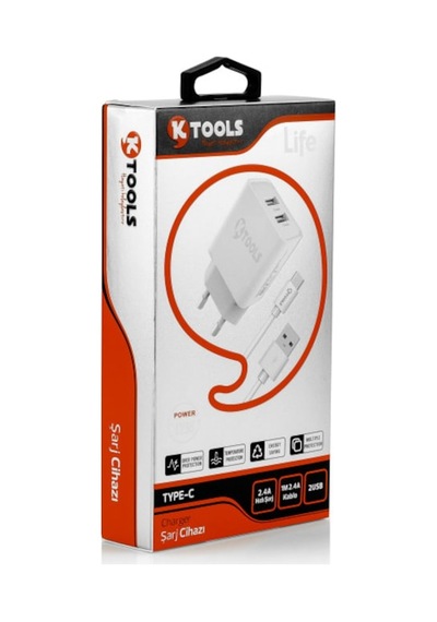 Ktools Lıfe 2.4A 2Usb Type C Seyahat Sarjı 12W