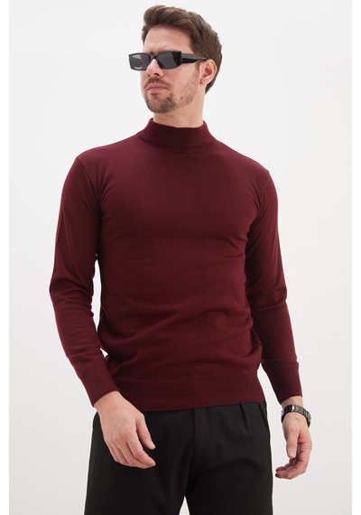 Fullamoda Basic Dik Yaka Regular Fit Triko Kazak Mürdüm