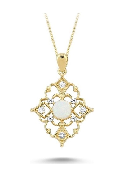 Altın Kolye Opal Taşlı 14K Gold