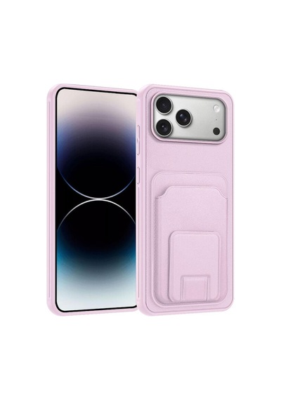 Apple İphone 17 Pro Max Uyumlu Kılıf Flexstand Kartlıklı Silikon Kılıf Rose Gold