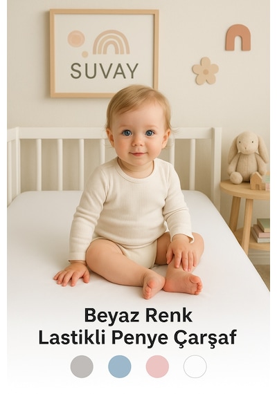 Beyaz Bebek Lastikli Çarşaf %100 Pamuklu Penye Park Yatak 60x120 - 70x110 - 70x120 - 70x130 - 70x140 - 80x130