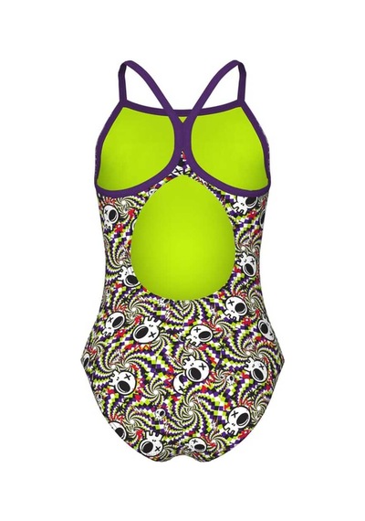 Arena Gırl's Fun Skulls Swımsuıt Lıghtdrop Back L Multı Black-plum Çok Renkli Çok Renkli